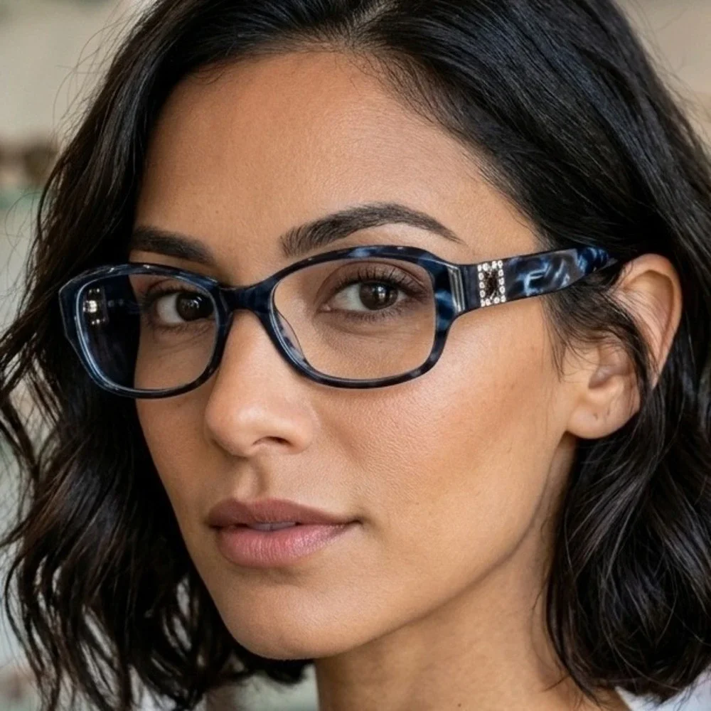 Liz Claiborne L534/S JTW Blue Marble Eyeglasses 55-16-130 Rhinestone Detail